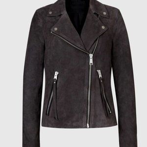 ALLSAINTS SUEDE DALBY WOMEN'S BIKER JACKET IN SLATE GREY IN US SIZE 2